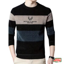 Color Block Knitted Sweater, Men's Casual Warm Mid Stretch Crew Neck Pullover Sweater For Men Fall Winter