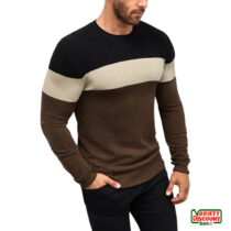 All Match Knitted Color Block Sweater, Men's Casual Warm High Stretch Crew Neck Pullover Sweater For Men Fall Winter